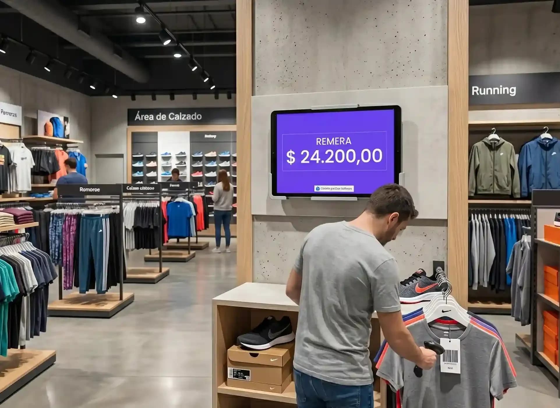 Cliente utilizando verificador de precios con escáner de códigos de barras para autogestión en tienda física