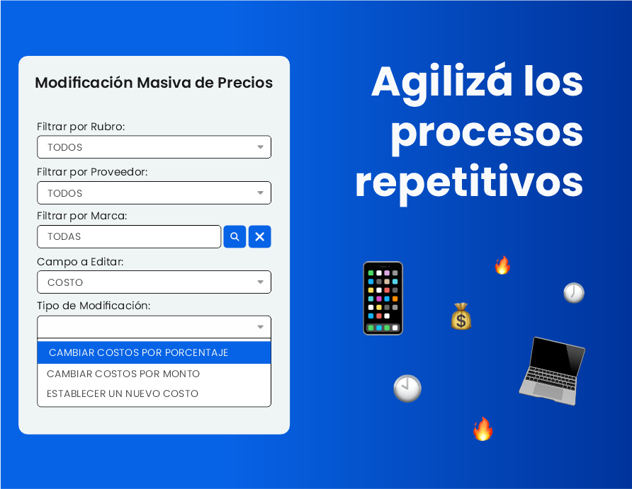 modificacion masiva de costos o precios para negocios de informatica y tecnologia